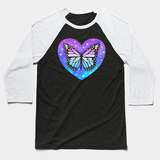 Heart Sky Stars Butterfly art Baseball T-Shirt by PnJ